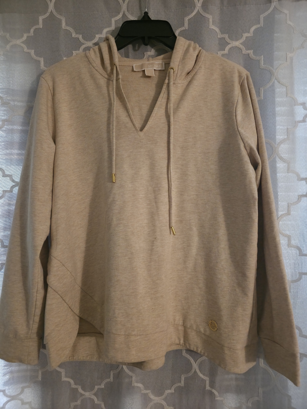Michael Kors Men's V-Neck Hooded Sweater in Light Beige